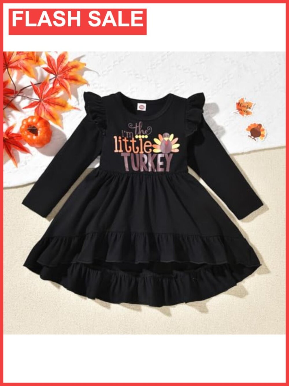 Toddler Girls Thanksgiving Outfit Set Ruffle Tunic Bell Bottom Pants - Picture 4 of 6